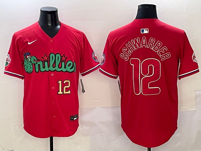 Men Philadelphia Phillies #12 Schwarber Red three generations Joint Name 2025 Nike MLB Jersey style 4->philadelphia phillies->MLB Jersey